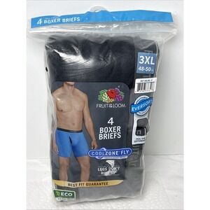 4 Black Gray 3XL 48-50 Boxer Briefs CoolZone Fly Fruit Of The Loom 3EG 122-127CM